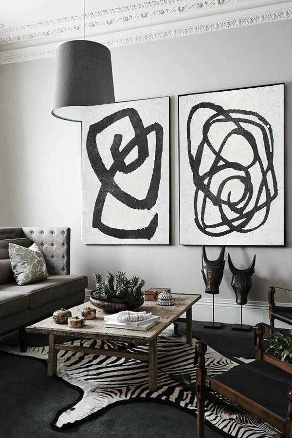 Extra Large Acrylic Painting On Canvas,Set Of 2 Minimal Painting On Canvas - Wall Art Ideas For Living Room